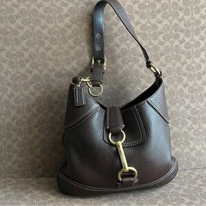 Vintage Coach Clip Hampton Brown Pebbled Leather Shoulder Bag
